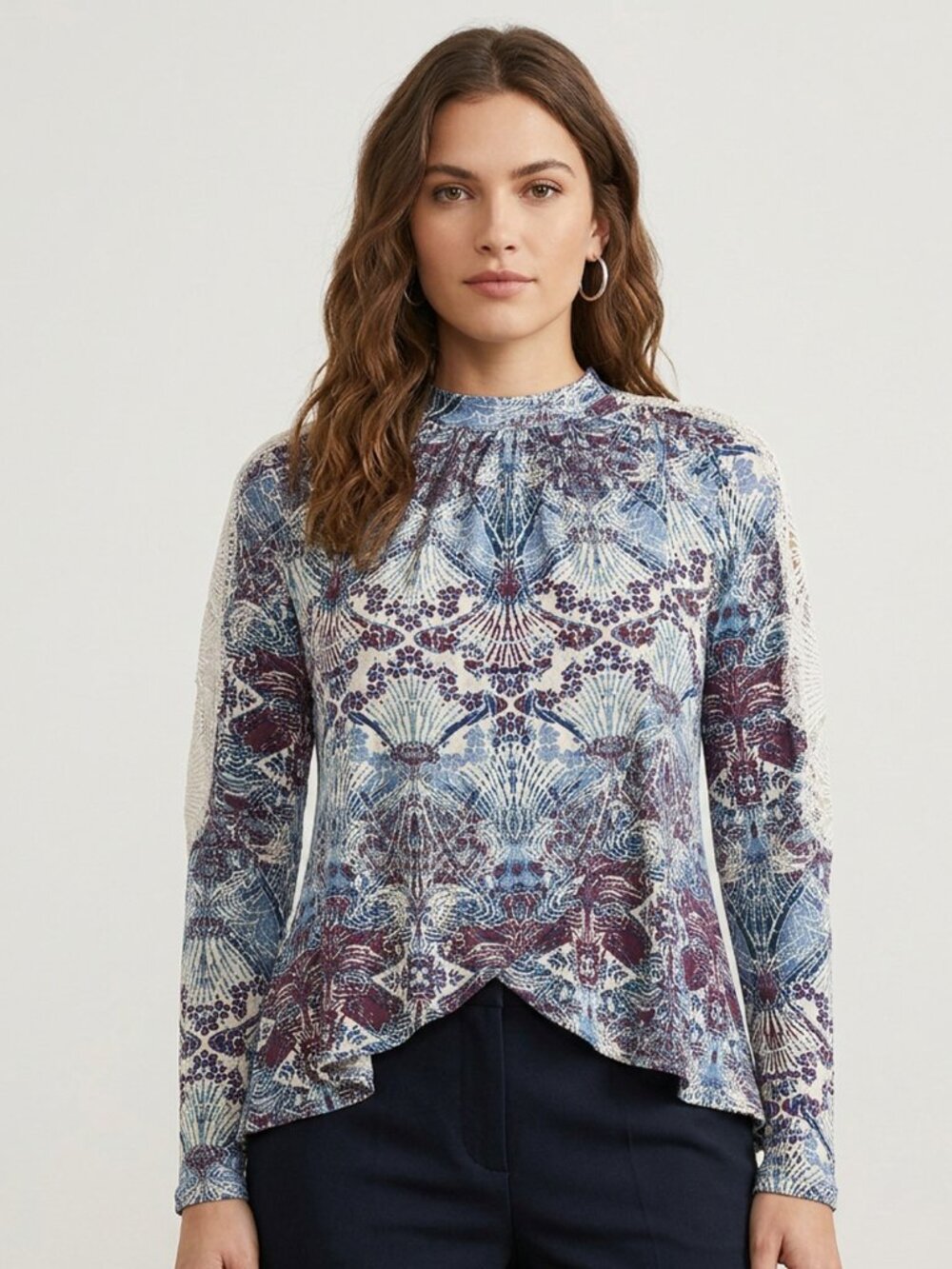 Free People Lace Detail Long Sleeve Tee